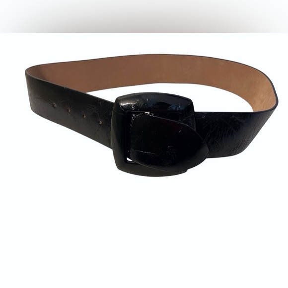 Ann Taylor Chunky Patent Black Belt with Tan Interior Statement Chic - Picture 8 of 11
